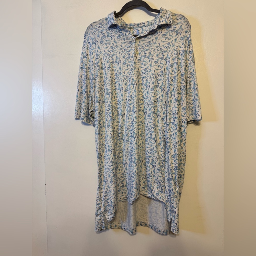 johnnie-O Blue and‎ White Surf Print Polo